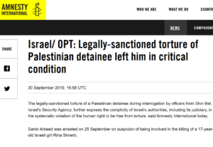 Amnesty International: “Legally-sanctioned torture of Palestinian detainee left him in critical condition”