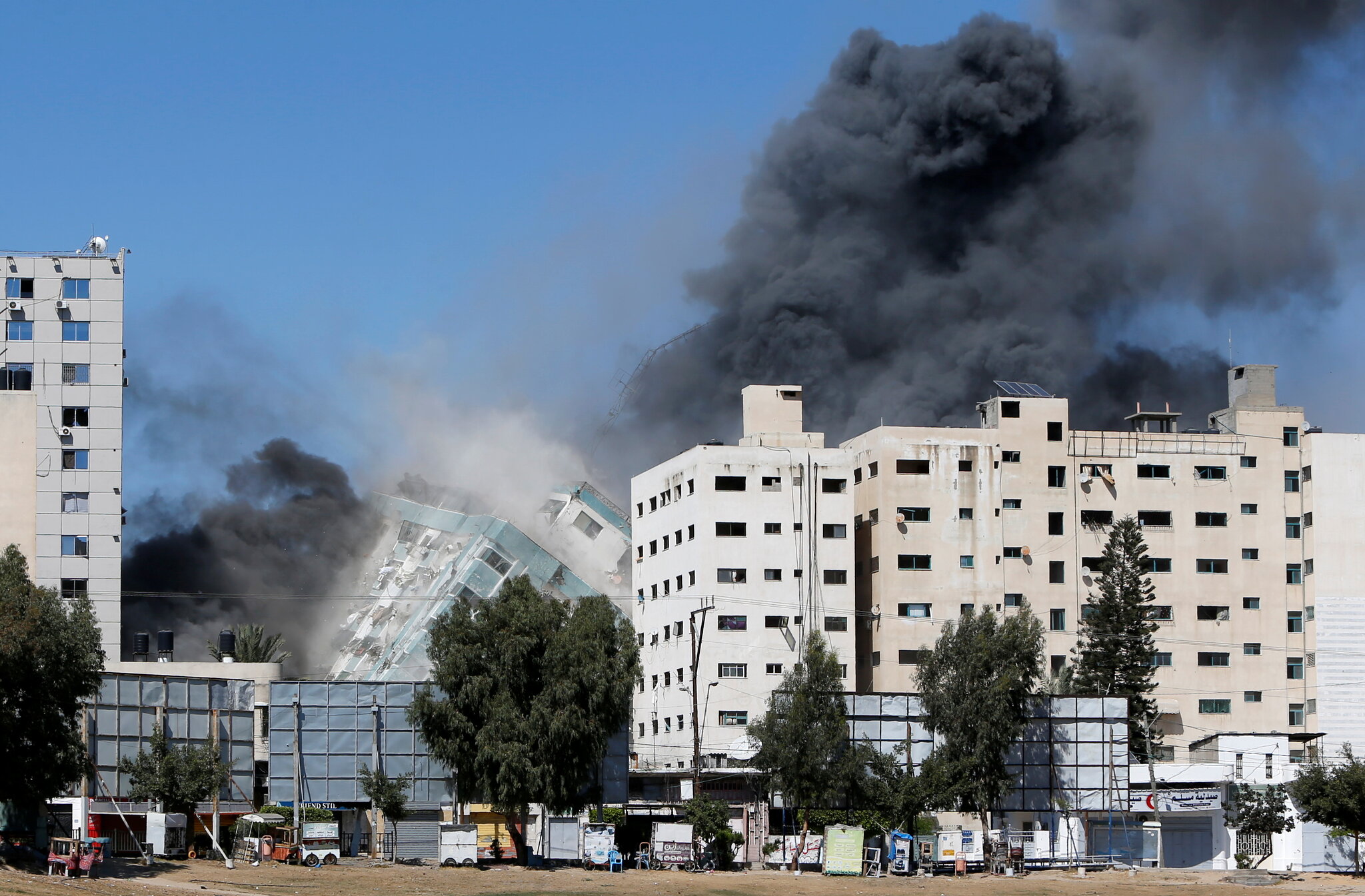 Attack on the AP Building in Gaza (image from @KenRoth on Twitter)
