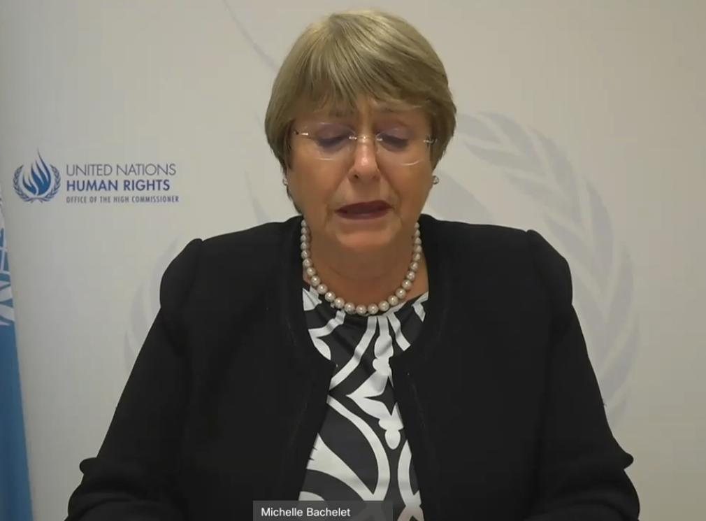 Michelle Bachelet, UN Human Rights High Commissioner gives a briefing.
