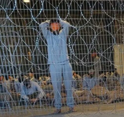 Palestinian prisoner at Sde Teiman death camp (archive image from February 2024)