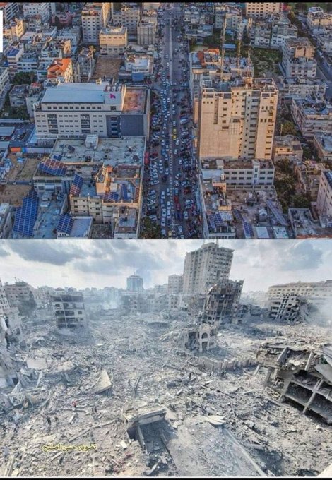 Gaza City before and after Israeli bombardment