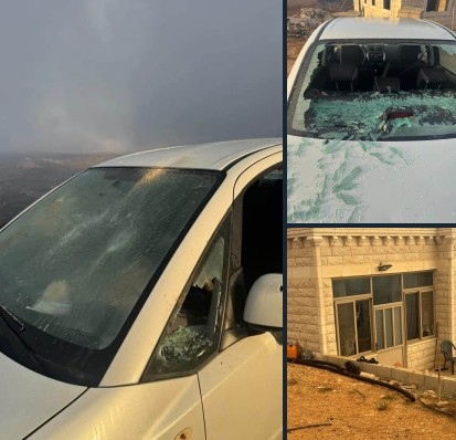 Damage to a vehicle after more than 200 settlers attacked al-Mazra'a ash-Sharqiya, east of Ramallah, September 22, 2026